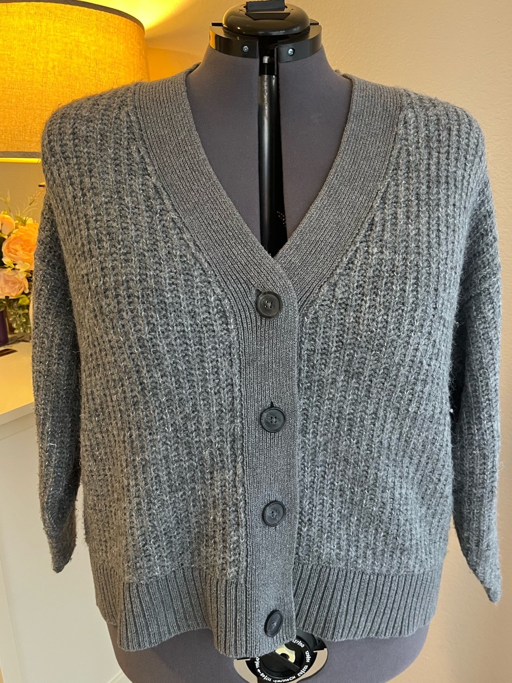 ON Gray Button-Front V-Neck Women's Chunky Sweater Cardigan 2x